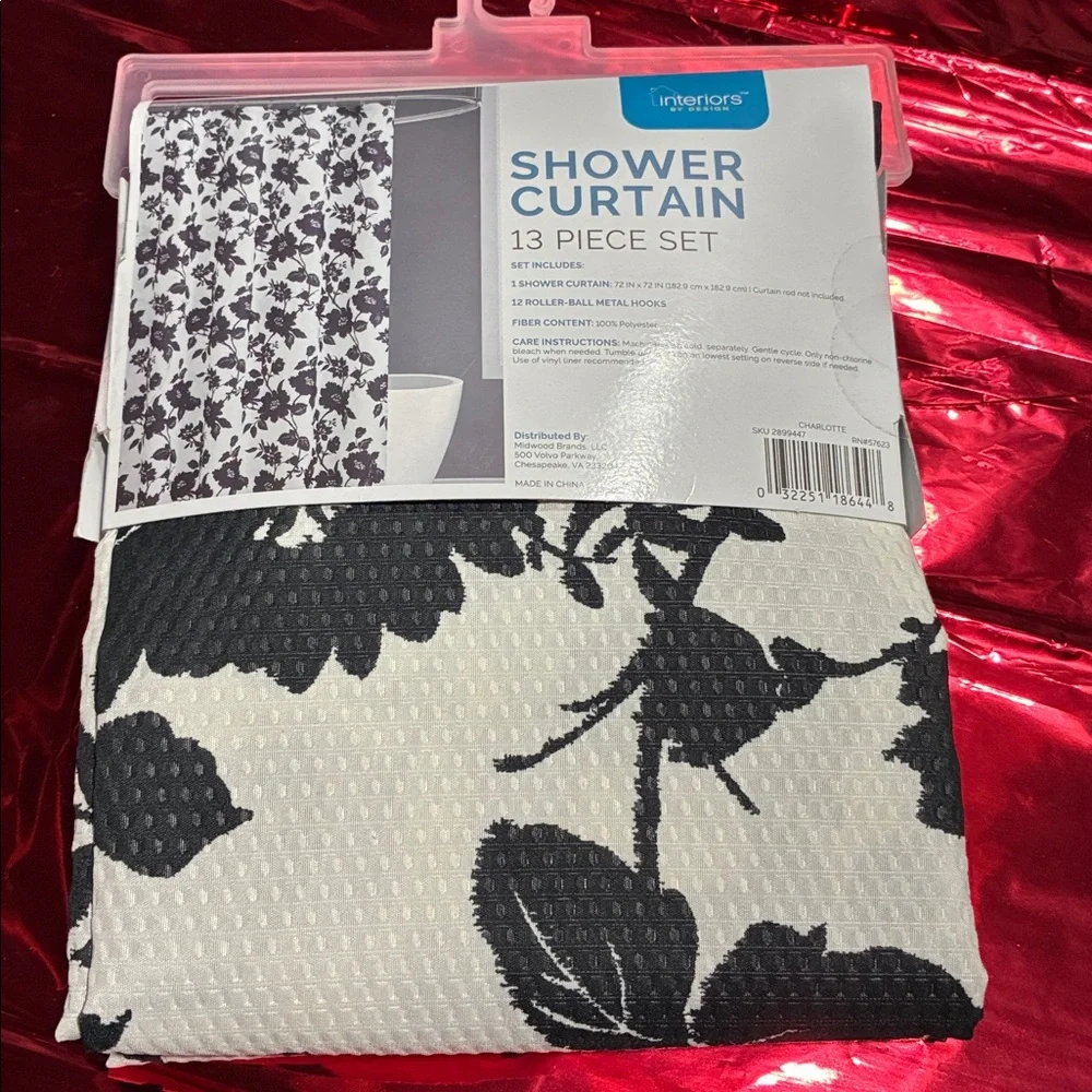 Mainstays Black and White Floral Shower Curtain Set